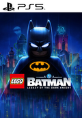 LEGO Batman: Legacy of the Dark Knight PS5 game with LEGO Batman figure and dark cityscape background.